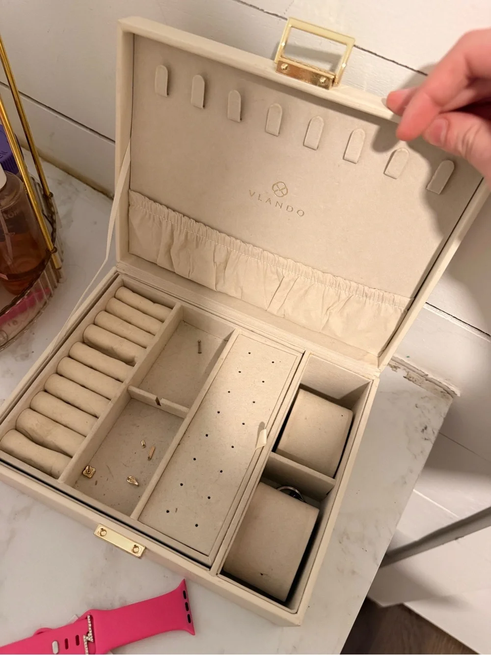 Cream Jewelry Storage Box with Gold Accent